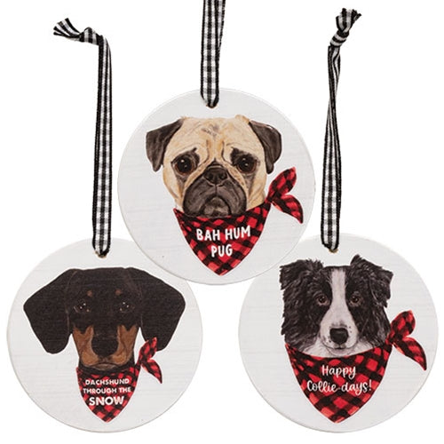 Bah Hum Pug Round Ornament 3 Asstd.