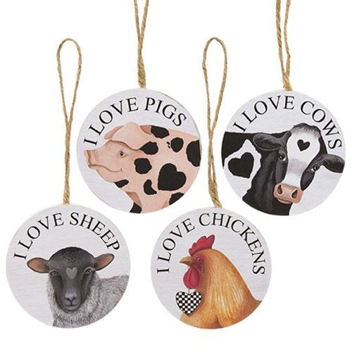 I Love Farm Animals Round Ornament 4 Asstd.