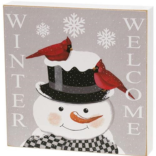 Welcome Winter Snowman & Cardinal Box Sign