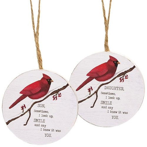 Daughter/Son Round Cardinal Ornament 2 Asstd.