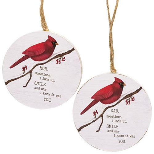 Mom/Dad Round Cardinal Ornament 2 Asstd.