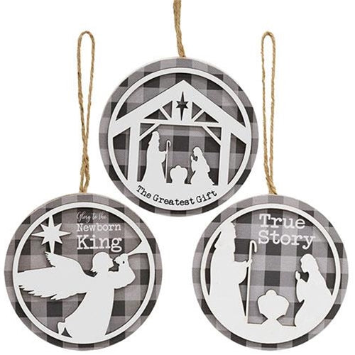 True Story Buffalo Check Round Silhouette Ornament 3 Asstd.