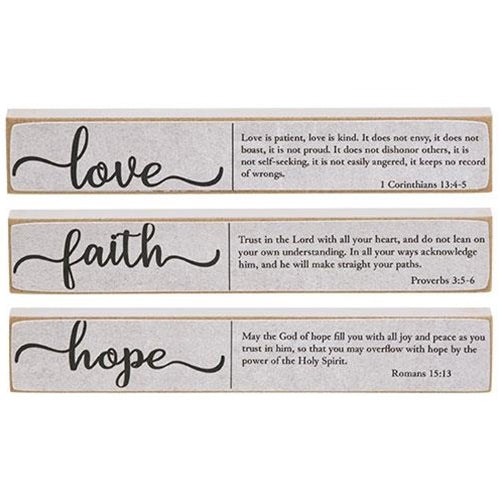 Faith Hope Love Bible Verse Mini Stick 3 Asstd.