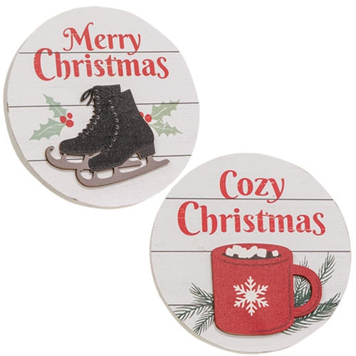 Cozy Christmas Round Easel Sign 2 Asstd.