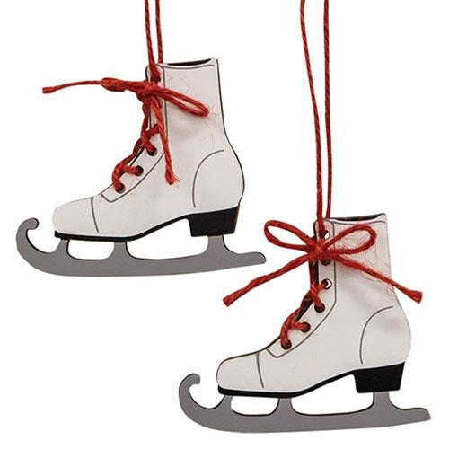 2/Set Wooden Ice Skate Ornaments w/Red Laces