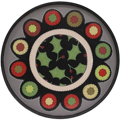 Holly & Berries Penny Mat Round Wooden Hanging Tray