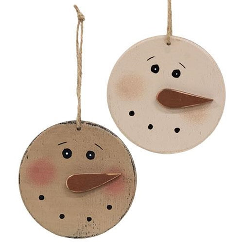 Distressed Wooden Blushing Snowman Ornament 2 Asstd.