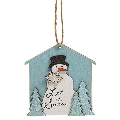 Let It Snow Blue Sparkle Trees & Snowman Ornament