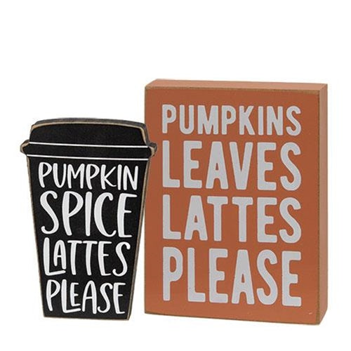 2/Set Pumpkins Leaves Box Sign with Pumpkin Spice Chunky Sitter