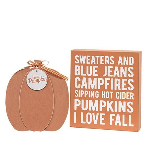 2/Set Sweaters and Blue Jeans Box Sign with Hello Pumpkin Easel