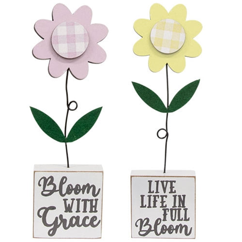 2/Set Full Bloom With Grace Gingham Check Daisies on Base