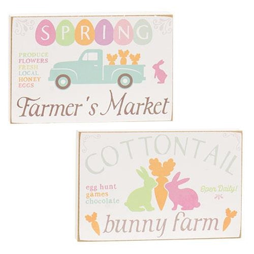 Cottontail Bunny Farm Block Sign 2 Asstd.