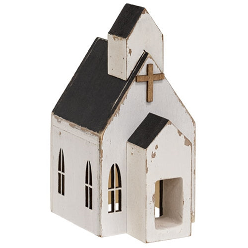 Distressed White Wooden Church Sitter