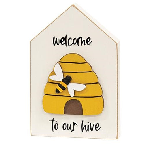 Welcome to Our Hive Wooden Block Sitter