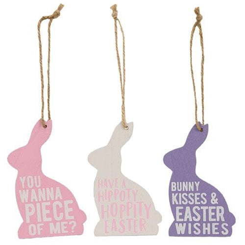 3/Set Bunny Words Wooden Ornaments