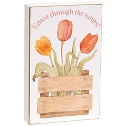 Happy Spring Tulip Box Sign 3 Asstd.