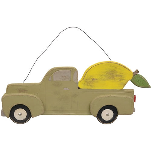 Distressed Hanging Green Wooden Lemon Truck