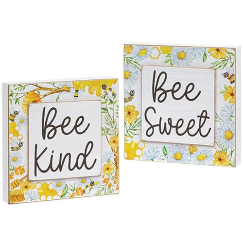 Bee Sweet/Bee Kind Layered Bee & Floral Box Sign 2 Asstd.