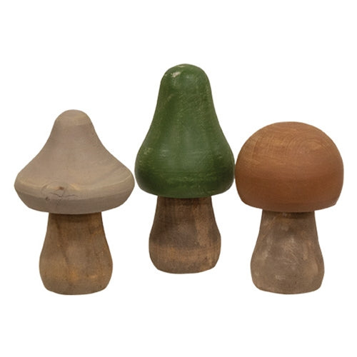 3/Set Distressed Wooden Natural Color Mushrooms