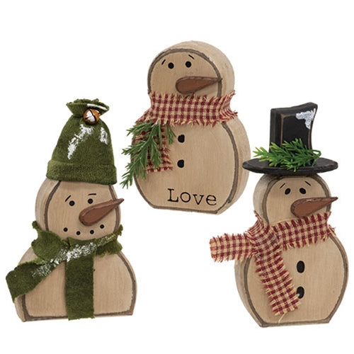 Chunky Wooden Snowman Sitter 3 Asstd.