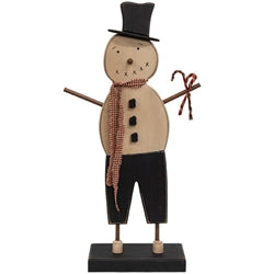 Tall Wooden Top Hat Snowman on Base w/Candy Canes