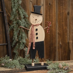 Tall Wooden Top Hat Snowman on Base w/Candy Canes