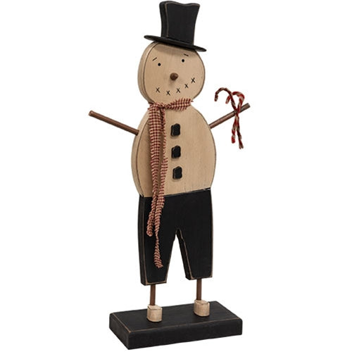 Tall Wooden Top Hat Snowman on Base w/Candy Canes