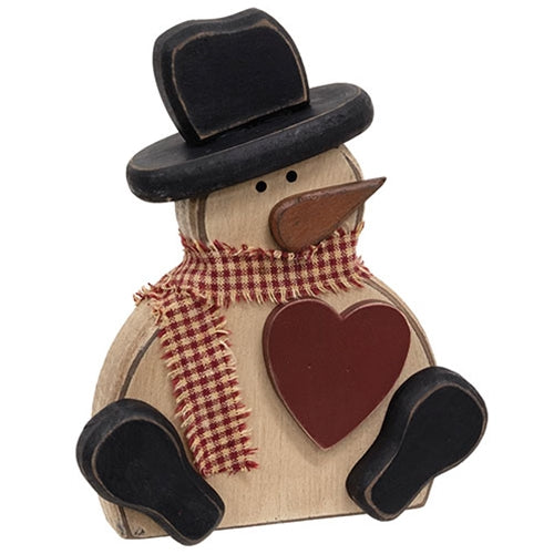 Chunky Wooden Snowman w/Heart Sitter