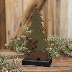 Wooden Pine Tree & Reindeer on Base