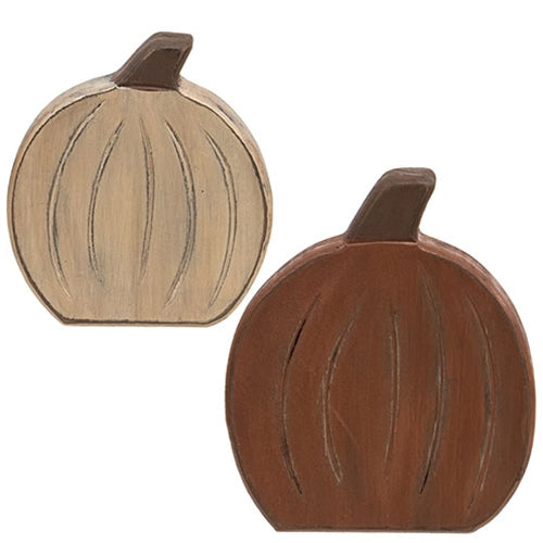 2/Set Engraved Distressed Wooden Pumpkin Sitters