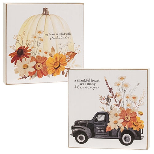 A Thankful Heart Fall Floral Box Sign 2 Asstd.