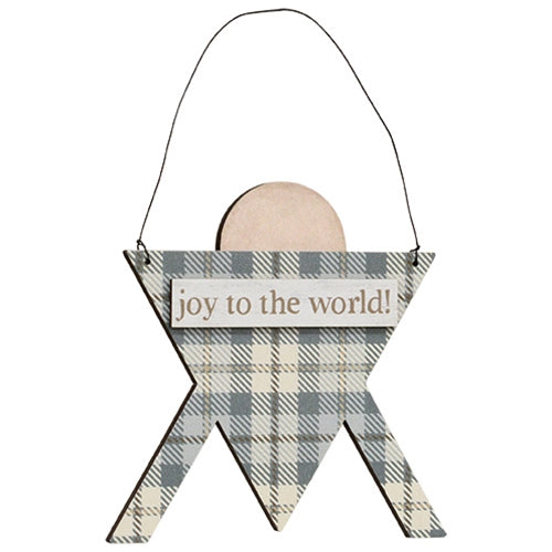 Joy to the World Plaid Creche Ornament