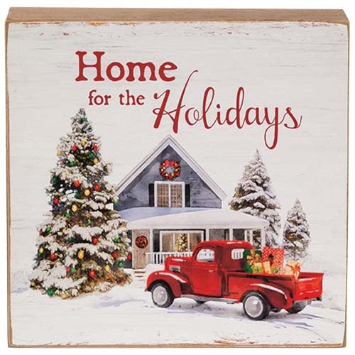 Home for the Holidays Vintage Red Truck Box Sign