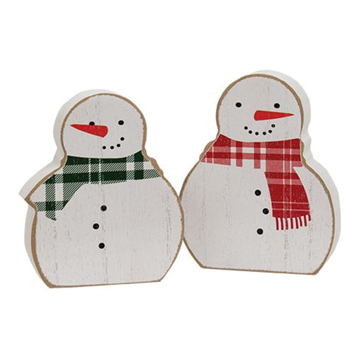 2/Set Red & Green Scarf Wooden Snowman Sitters