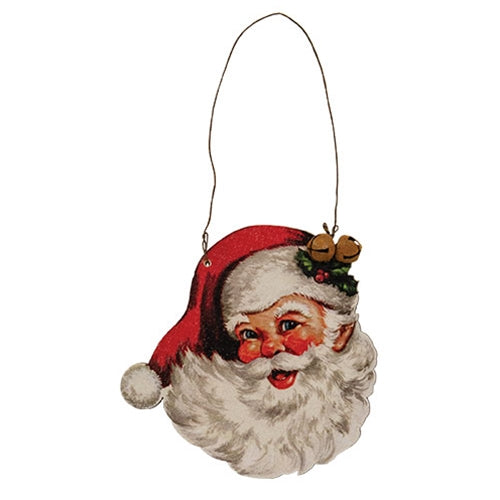 Vintage Santa Face Wooden Ornament