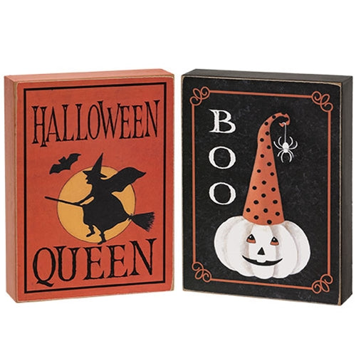 Halloween Queen Vintage Look Box Sign 2 Asstd.