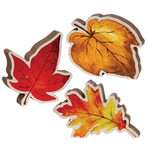 Chunky Wood Fall Leaf Sitter 3 Asstd.