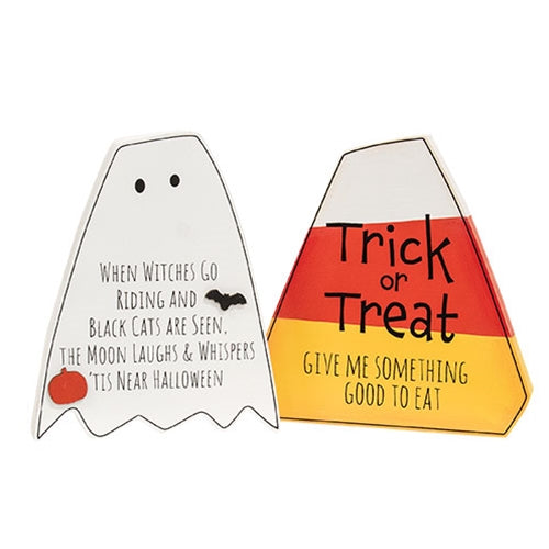 Candy Corn/Ghost Phrase Chunky Wooden Sitter 2 Asstd.