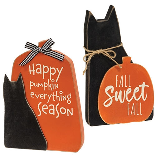 Fall Sayings Cat & Pumpkin Sitter 2 Asstd.