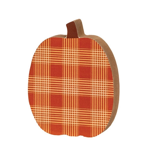 Orange & Cream Plaid Chunky Pumpkin Sitter