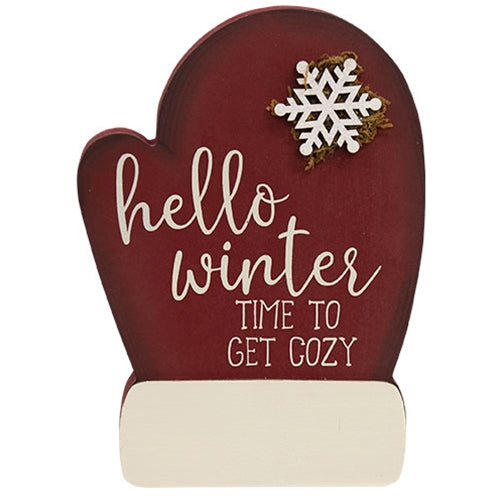 Hello Winter Time to Get Cozy Wooden Mitten Sitter