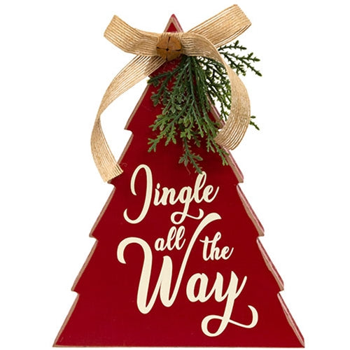 Jingle All the Way Red Wooden Christmas Tree w/Burlap Bow