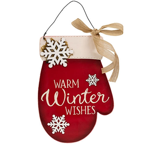 Warm Winter Wishes Mitten Hanger w/Burlap Bow