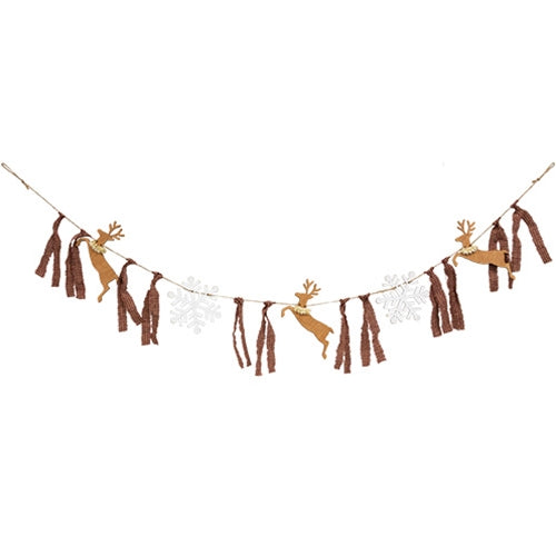 Wooden Reindeer & Snowflakes Garland