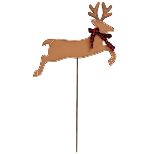 Reindeer w/Buffalo Check Scarf Planter Stake