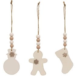 5/Set Beaded Wooden Stitched Snowflake Christmas Ornaments