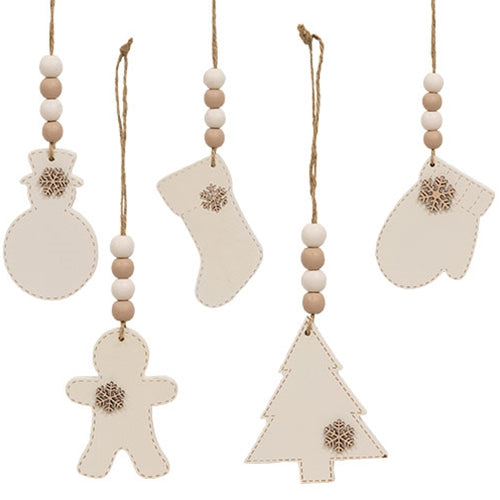 5/Set Beaded Wooden Stitched Snowflake Christmas Ornaments