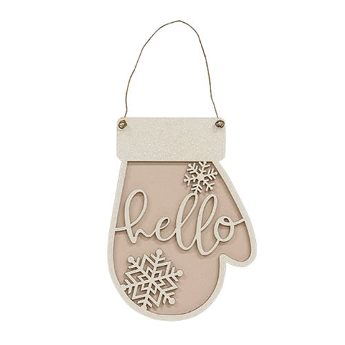 Glittered Hello Snowflake Mitten Ornament