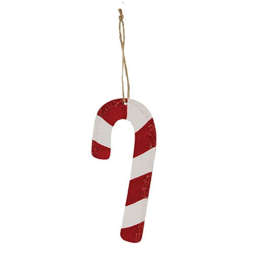 Glittered Wooden Candy Cane Ornament 6.5"