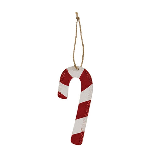 Glittered Wooden Candy Cane Ornament 5.5"